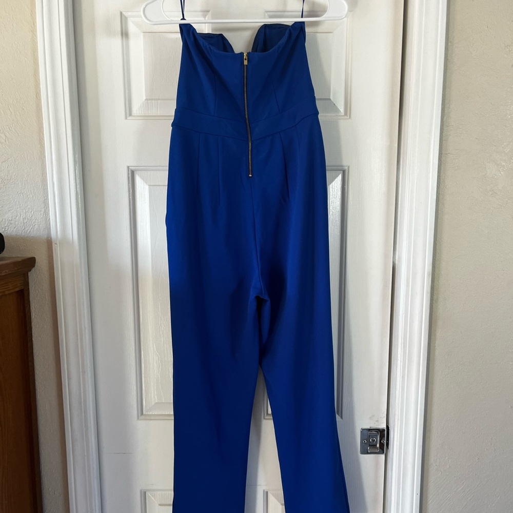 Express Royal Blue Strapless Jumpsuit with Front Zipper